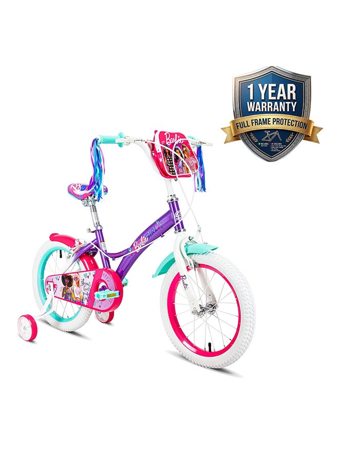 Spartan | 16" Barbie Girl Kids Bicycle Official Barbie Design, Removable Training Wheels, Adjustable Saddle, Front Basket, Rear Mudguard Ideal for Ages 47 Pink (SP-3190) | Pink - Image 1