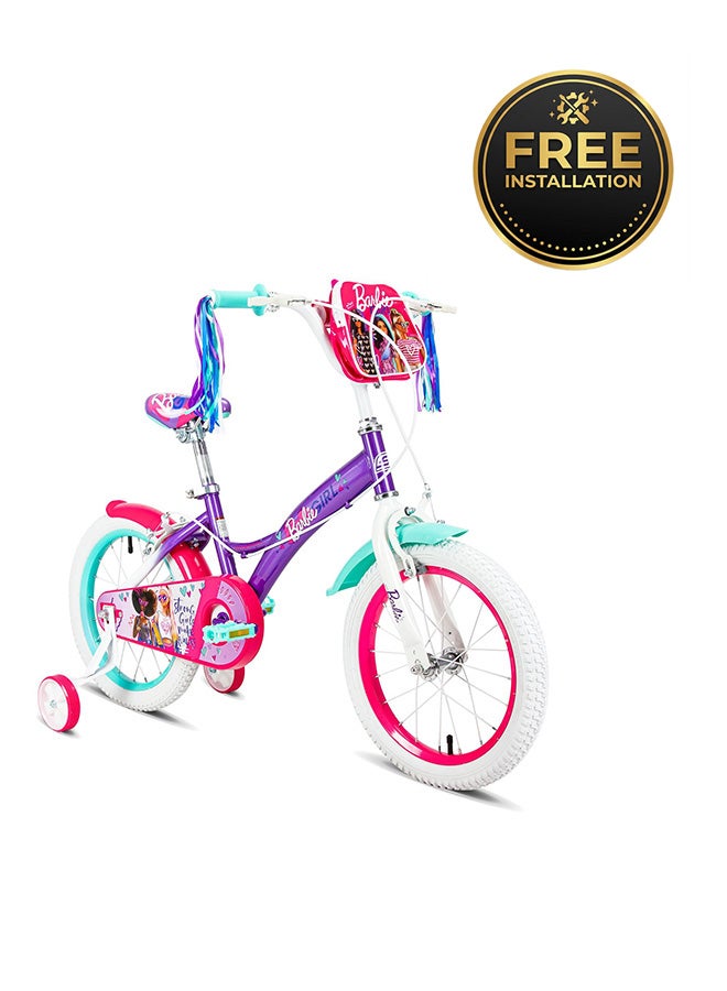 Spartan | 16" Barbie Girl Kids Bicycle Official Barbie Design, Removable Training Wheels, Adjustable Saddle, Front Basket, Rear Mudguard Ideal for Ages 47 Pink (SP-3190) | Pink - Image 1