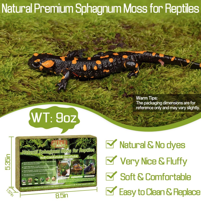 Halatool 9OZ Natural Sphagnum Moss for Reptiles- 14QT Green Moss for Terrarium Plants Long Fiber Reptile Moss for Leopard Gecko Snake Hamsters Tortoises Frogs Lizards Salamanders - Image 2