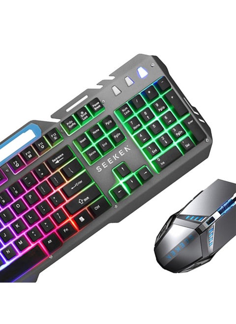 SEEKEN Wired Gaming Backlit Keyboard and Mouse Combo - Grey | Red Light | Premium Design | High-Quality.