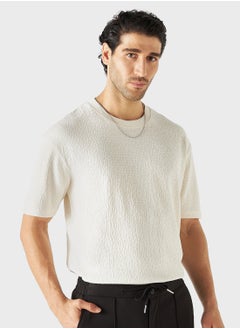 Iconic Iconic Textured Crew Neck T-shirt with Short Sleev  - Image 1