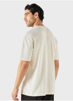 Iconic Iconic Textured Crew Neck T-shirt with Short Sleev  - Image 2