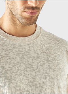 Iconic Iconic Textured Crew Neck T-shirt with Short Sleev  - Image 3