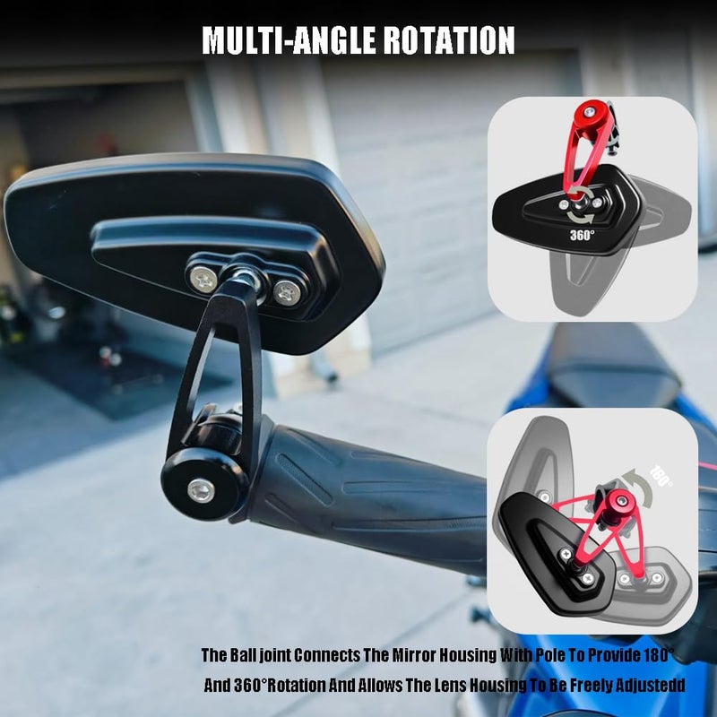 JXPANG 7/8" Motorcycle Mirrors - 22mm Bar End Rear View Mirrors Compatible with Most Yamaha, Kawasaki, Honda Grom, Ducati, Suzuki and More Bike Scooter Street Sport Cruisers - Image 2