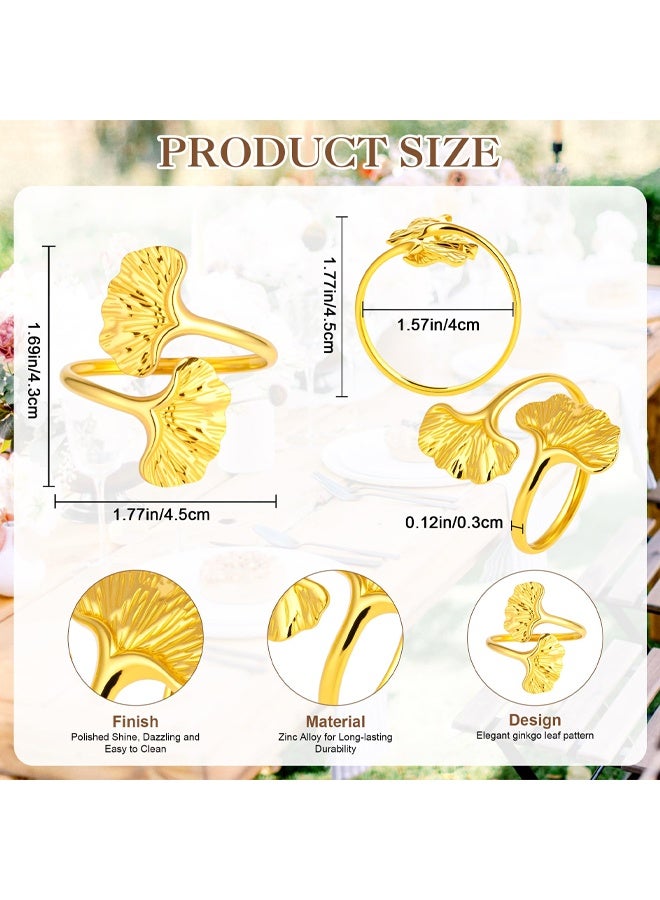 Set of 6 Gold Ginkgo Leaf Napkin Rings, Metal Napkin Rings for Dinner Table, Stylish Decoration for Everyday Use Holiday Party Wedding Special Occasions - Image 3