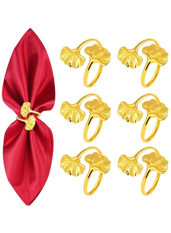 Set of 6 Gold Ginkgo Leaf Napkin Rings, Metal Napkin Rings for Dinner Table, Stylish Decoration for Everyday Use Holiday Party Wedding Special Occasions - Image 1