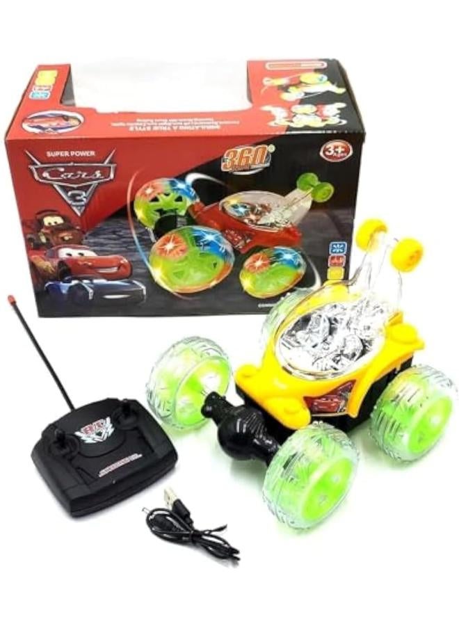 Toy Land® Remote Control Rechargeable Acrobatic 360 Degree Twisting Stunt Car with Music & Lights and Charger for Kids (Yellow)