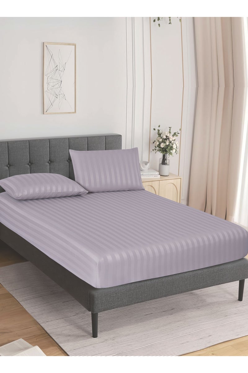 دوناتيلا طقم شرشف سرير مقلم 3 قطع مقاس مزدوج 200×200+ 35 سم, مايكروفايبر مقاوم للحساسية شرشف باطراف مطاط و2 غطاء وسادة - Image 2