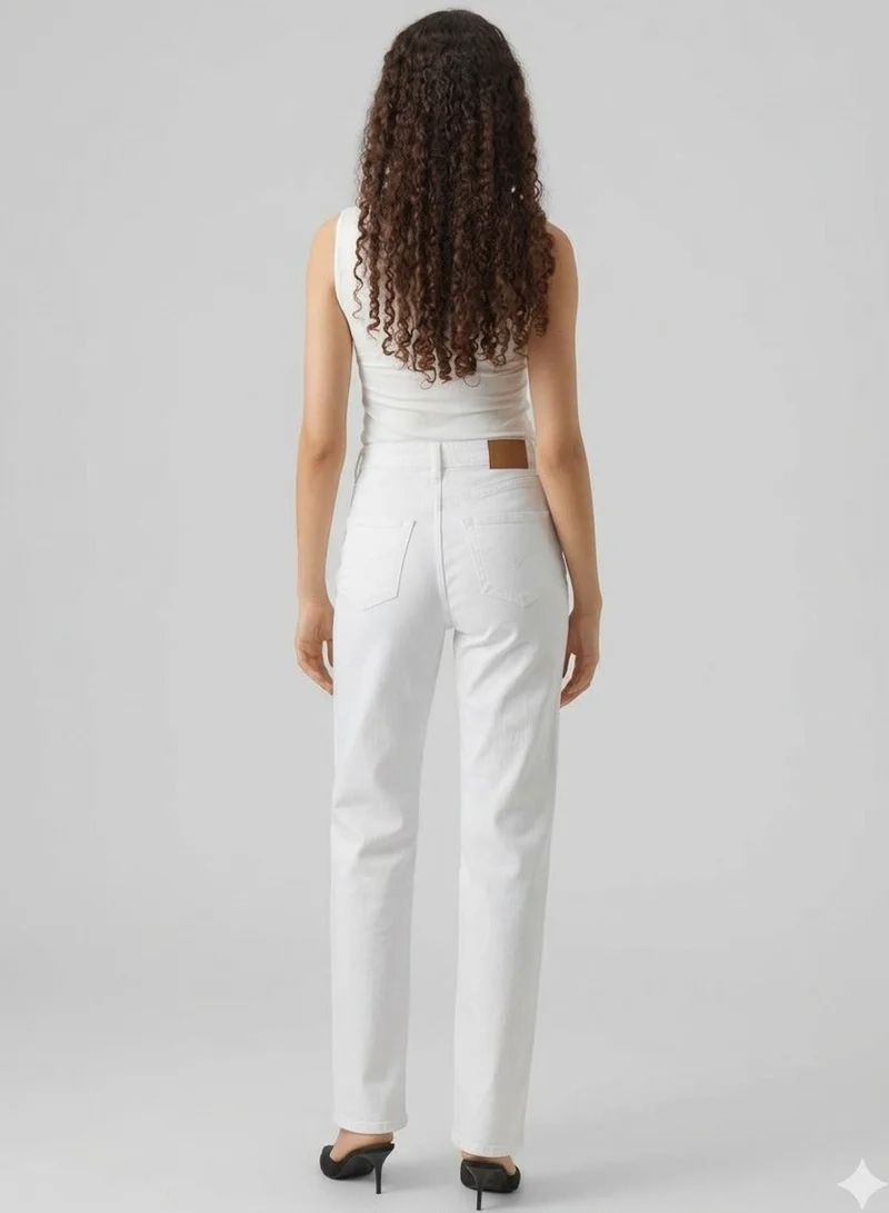 Vero Moda Cloud Dancer VMTESSA High Rise Wide Jeans for Women | Best Price UAE