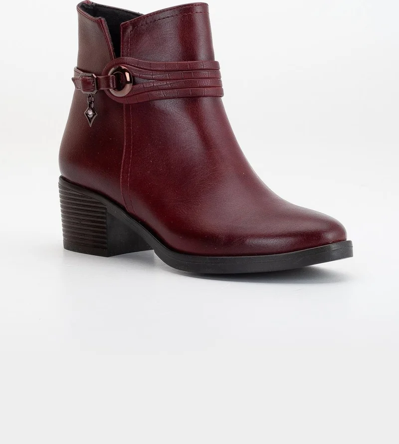 Dilimler Ayakkabı Slices Shoes Women's Heeled Boots Daily Burgundy Piping Thick Heels