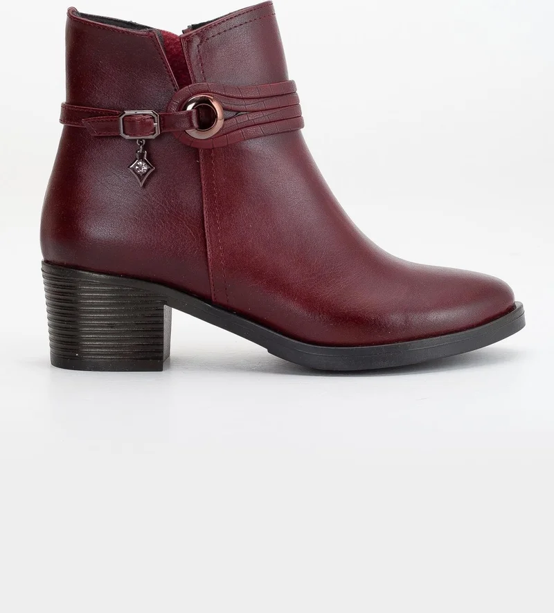 Dilimler Ayakkabı Slices Shoes Women's Heeled Boots Daily Burgundy Piping Thick Heels