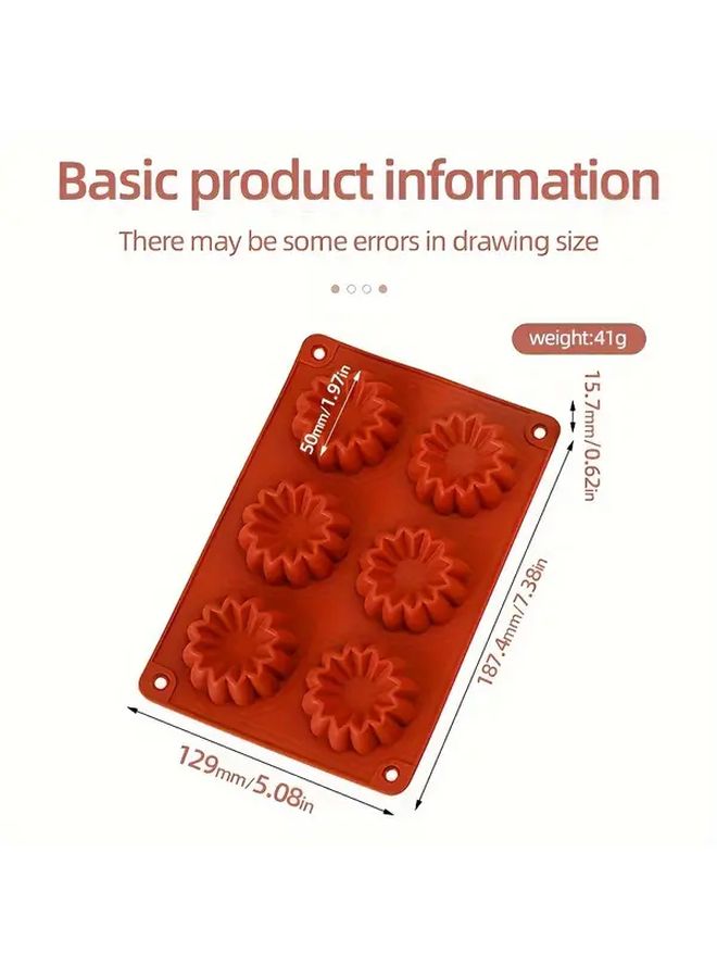 Dark Red Silicone Flower Shaped Chocolate Mold 6 Cavities For Cakes Puddings Jellies Ice Cubes Birthdays Holidays - Image 3