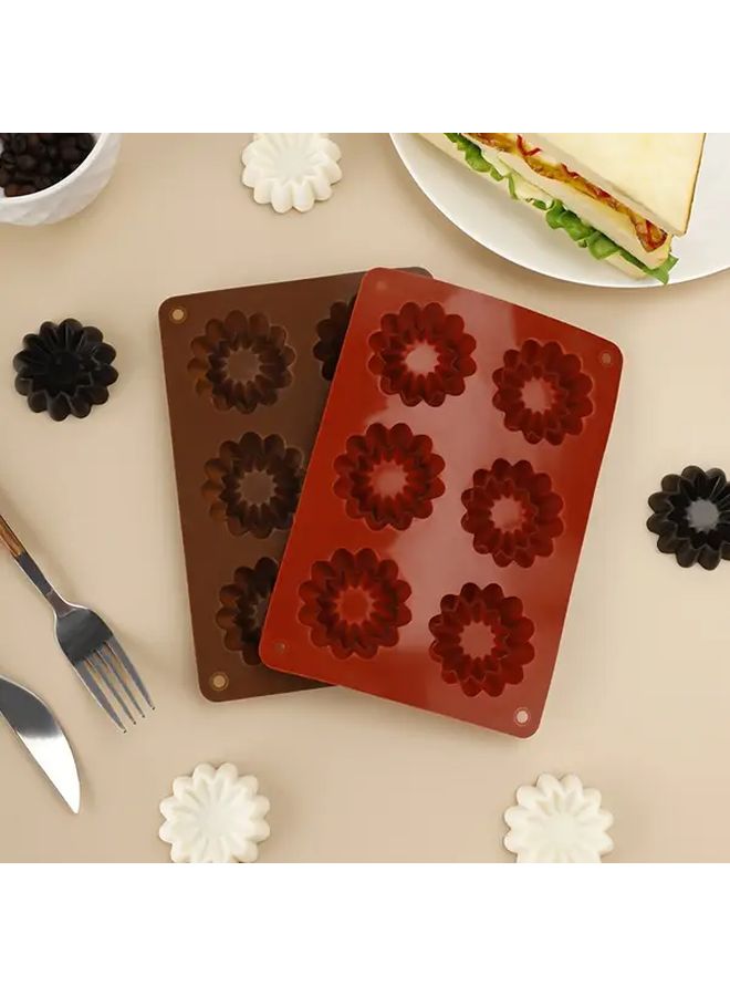 Dark Red Silicone Flower Shaped Chocolate Mold 6 Cavities For Cakes Puddings Jellies Ice Cubes Birthdays Holidays - Image 2