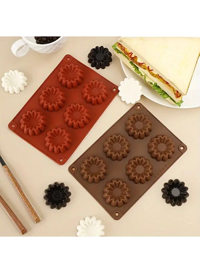 Dark Red Silicone Flower Shaped Chocolate Mold 6 Cavities For Cakes Puddings Jellies Ice Cubes Birthdays Holidays - Image 1