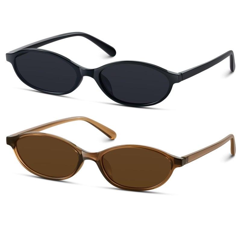 KUGUAOK Retro Oval Sunglasses for Women 90s Design Small Cat Eye Sun Glasses UV Protection Y2k Trendy Narrow Shades - Image 1