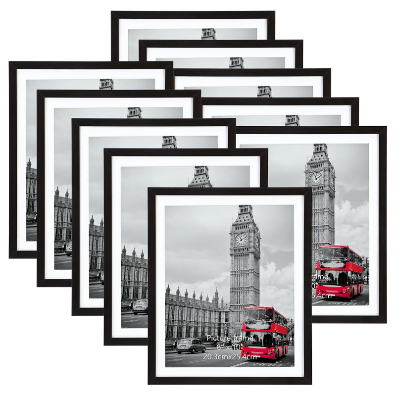 Giftgarden 8x10 Picture Frame with Mat Set of 10 9x11 Frames Matted to 8 by 10 Photo or 9 x 11 Print without Mat Multi Gallery Frames for Wall or Tabletop Display