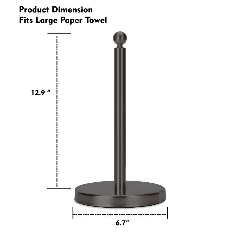 Kalitro Paper Towel Holder Countertop, Standing Paper Towel Roll Holder for Kitchen Bathroom, with Weighted Base for One-Handed Operation, No Wobbly (Stainless Steel Base, Black) - Image 4