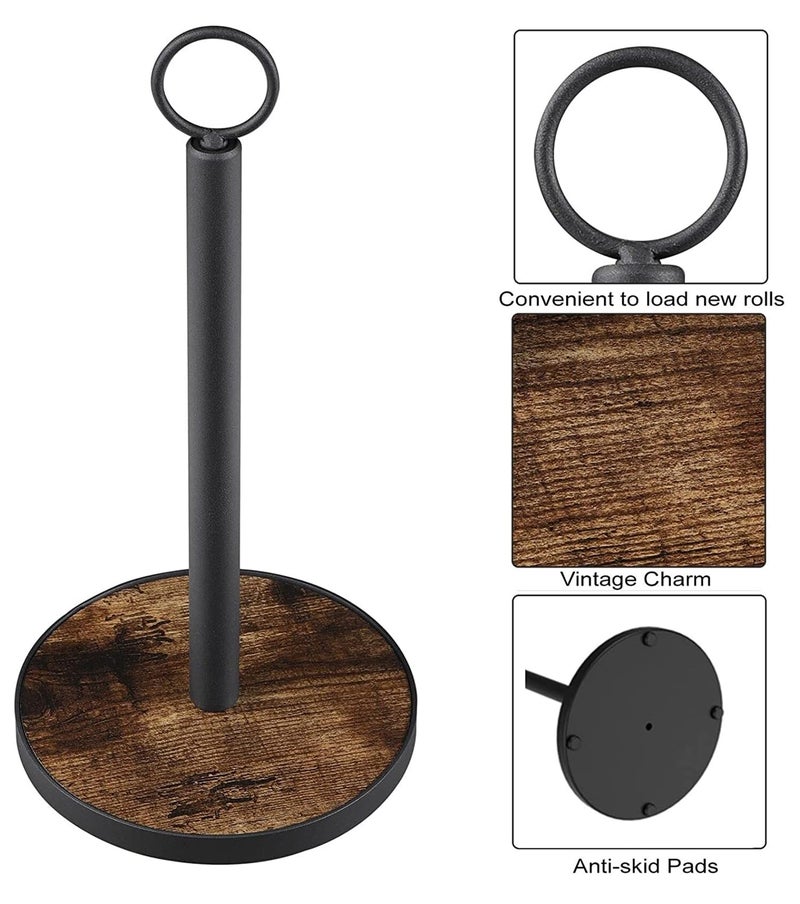 OROPY Paper Towel Holder Countertop with Heavy Duty Wood Base, Farmhouse Paper Towel Roll Stand for Kitchen Counter fits Standard and Jumbo Size Paper Towels (Brown) - Image 5