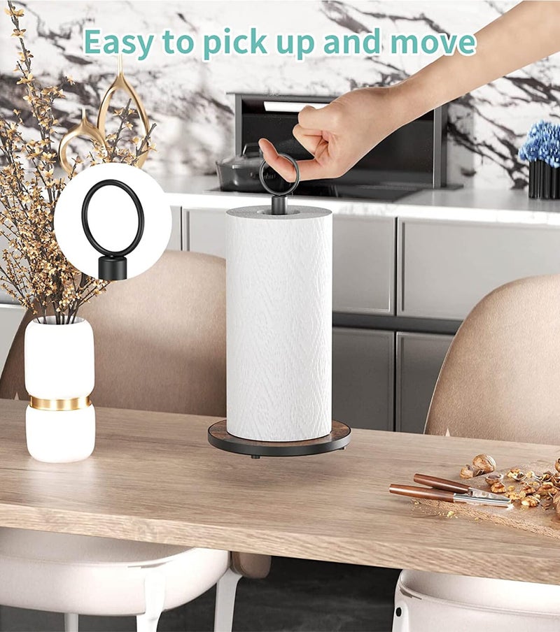 OROPY Paper Towel Holder Countertop with Heavy Duty Wood Base, Farmhouse Paper Towel Roll Stand for Kitchen Counter fits Standard and Jumbo Size Paper Towels (Brown) - Image 3