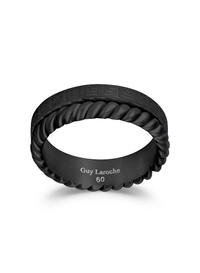 غاي لاروش خاتم رومان أسود بخطين وسلك ملتوي وشعار متدفق مقاس