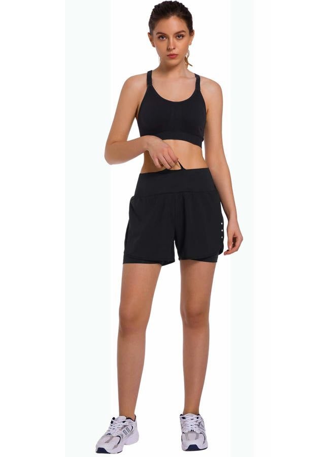 Ksmien Women's 2 in 1 Running Shorts - Lightweight Athletic Workout Gym Yoga Shorts Liner with Phone Pockets Black, L - Image 3
