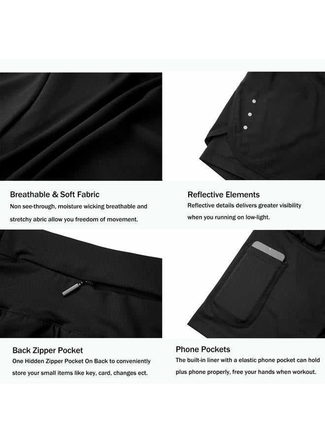 Ksmien Women's 2 in 1 Running Shorts - Lightweight Athletic Workout Gym Yoga Shorts Liner with Phone Pockets Black, L - Image 4