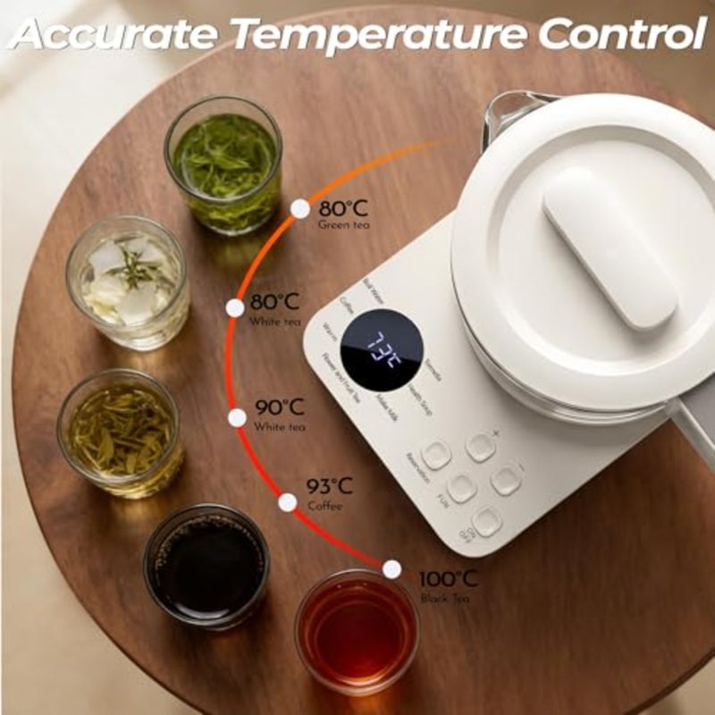 Electric tea maker for home office use, borosilicate glass body, transparent color, precise 45-100 temperature control with digital display and 24h keep warm function - Image 3