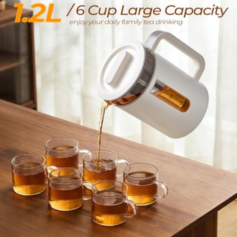 Electric tea maker for home office use, borosilicate glass body, transparent color, precise 45-100 temperature control with digital display and 24h keep warm function - Image 4