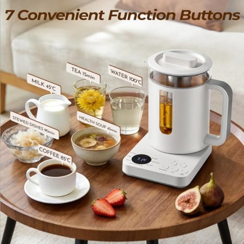 Electric tea maker for home office use, borosilicate glass body, transparent color, precise 45-100 temperature control with digital display and 24h keep warm function - Image 2