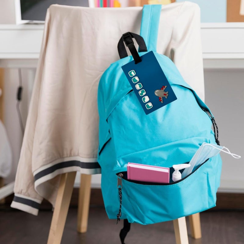 Eitheo بطاقات أمتعة للأطفال بطاقات أمتعة مع اسم وعنوان | بطاقات أمتعة سيليكون للحقائب، بطاقات لتحديد الحقائب/حقائب المدرسة ملصق ملون متعدد (أزرق طائرة) - Image 2