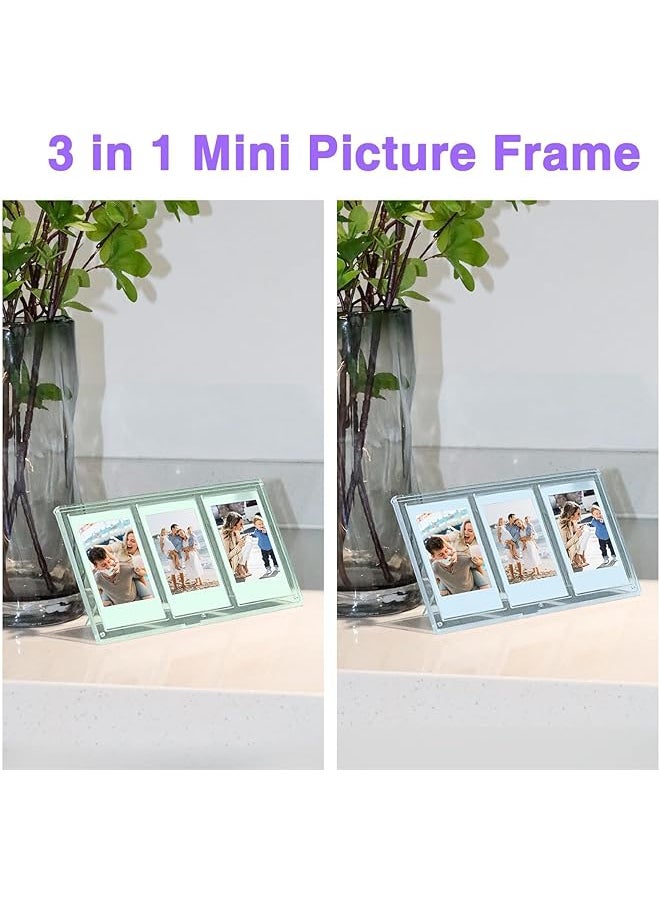 2X3 Mini Collage Picture Frame For Polaroid 3 In 1 Colorful Frame For Instax Mini 3 Inch Photos Clear Mini Picture Frames For Desktop Tabletop Display Decoration 4 Pack