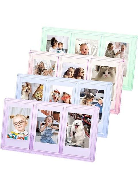 2X3 Mini Collage Picture Frame For Polaroid 3 In 1 Colorful Frame For Instax Mini 3 Inch Photos Clear Mini Picture Frames For Desktop Tabletop Display Decoration 4 Pack
