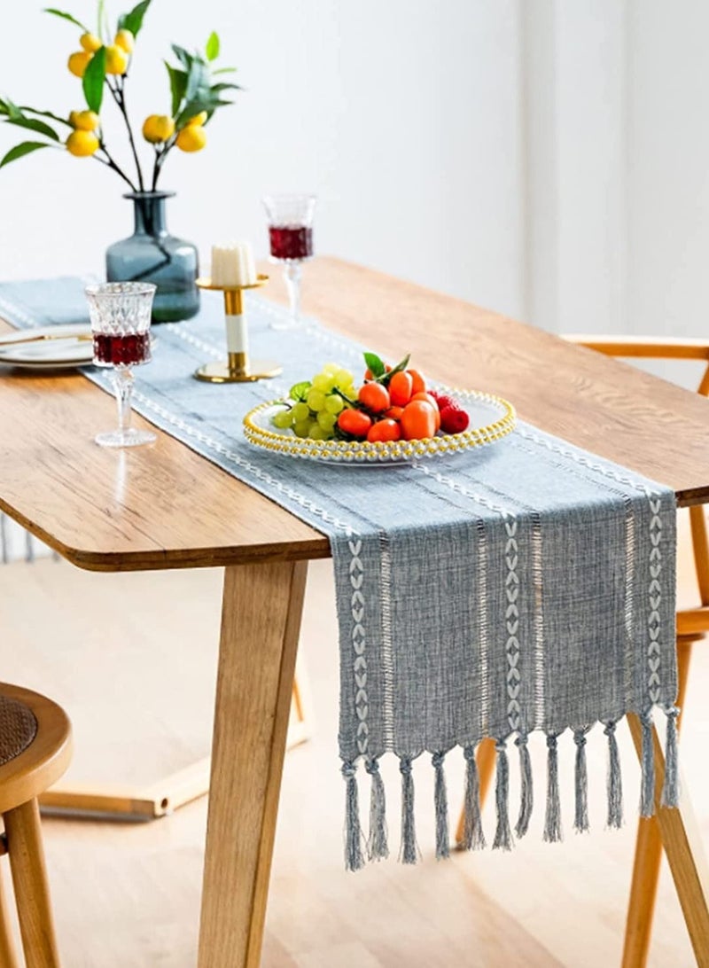 Vintage Table Runner with Tassels 13 x70 Inch Woven Hollow Out Farmhouse Cotton Linen Classic for Dining Party Holiday Decorations, Home Bedroom Rustic Wedding Coffee Dining Machine Washable - Image 2