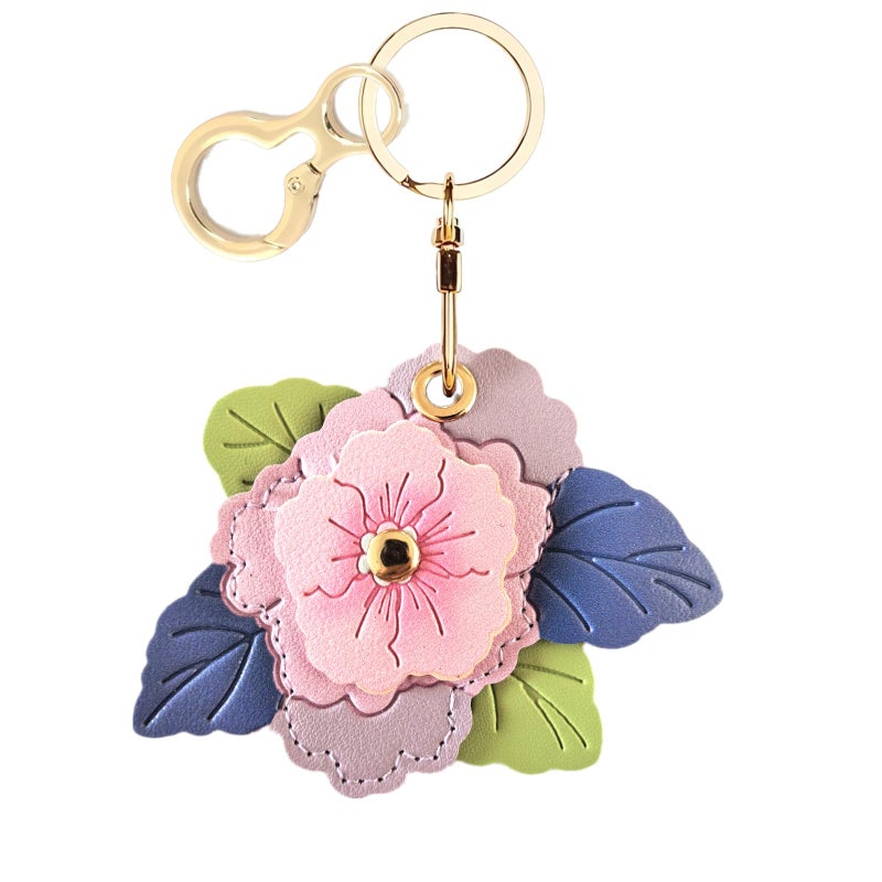 BORKUANA Leather Keychain Holder Case Compatible with AirTag,Cute Protective Cover with Keyring,Anti-Scratch Finder GPS Tracker Case for Wallet Keys,bag,pets(Begonia Flower A) - Image 1