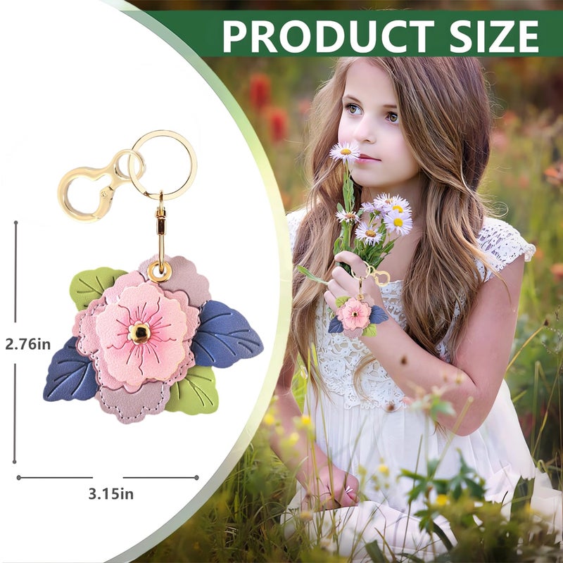 BORKUANA Leather Keychain Holder Case Compatible with AirTag,Cute Protective Cover with Keyring,Anti-Scratch Finder GPS Tracker Case for Wallet Keys,bag,pets(Begonia Flower A) - Image 2