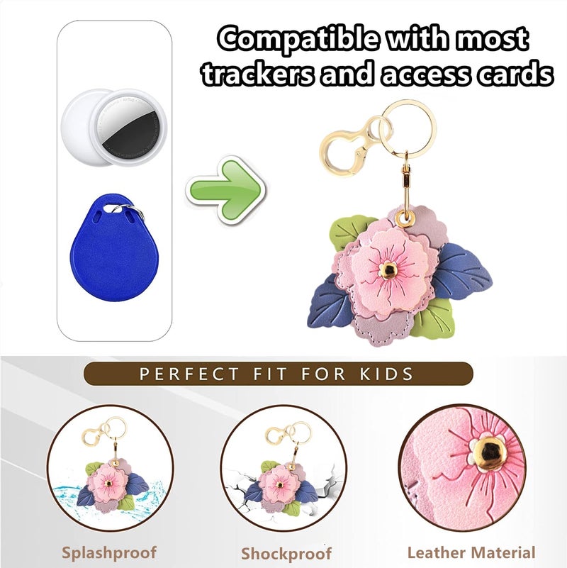 BORKUANA Leather Keychain Holder Case Compatible with AirTag,Cute Protective Cover with Keyring,Anti-Scratch Finder GPS Tracker Case for Wallet Keys,bag,pets(Begonia Flower A) - Image 4