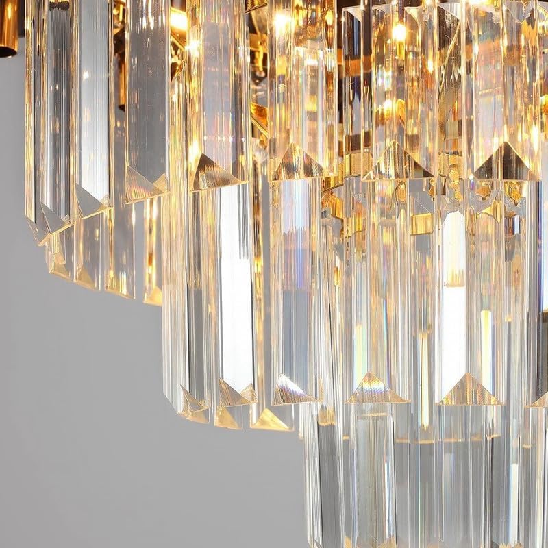Desidiya Modern Crystal Pendant Light Golden Round Ceiling Light Fixture for Living Room and (Antique, 4Tier 500mm) and 3 Colors Led Plate Included Warm White, Natural Light, Golden Light (500MM) - Image 5