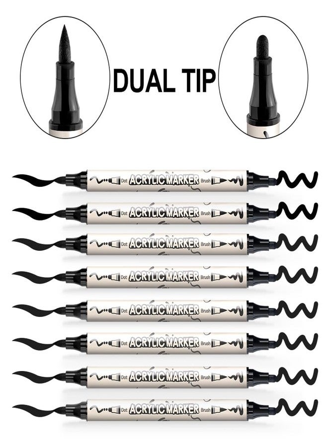 TRANSON 8 Pack Black Brush and Bold Dual-tip Acrylic Paint Marker for DIY Glass Canvas Wood Leather Ceramic Rock Painting - Image 4