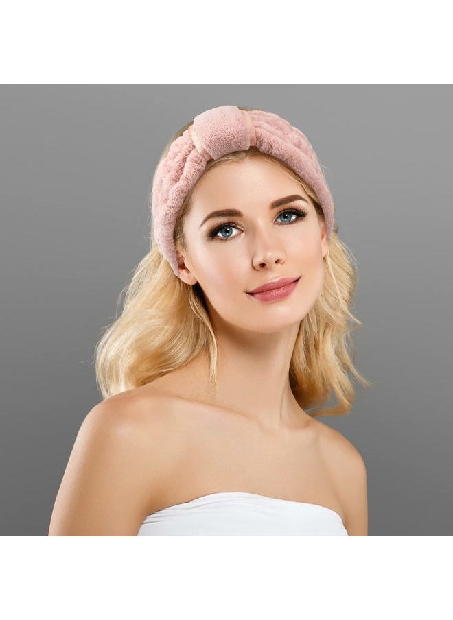 WILLBOND 4 Pack Microfiber Headbands Spa Facial Headbands Makeup Head bands Elastic Terry Cloth Head Wrap for Women Girls Washing Face Makeup Shower Yoga Sports(Pink)  - Image 5