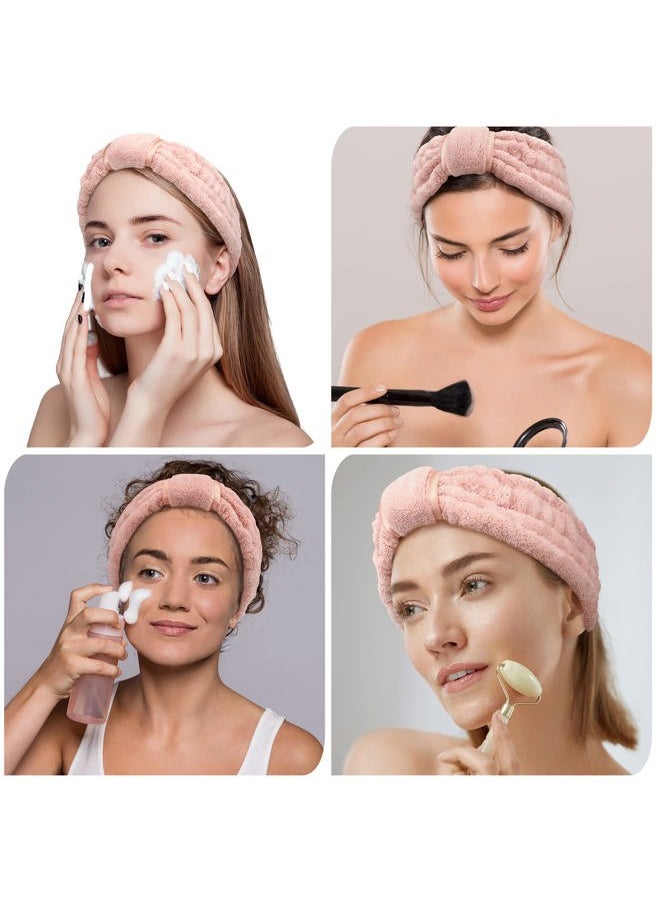 WILLBOND 4 Pack Microfiber Headbands Spa Facial Headbands Makeup Head bands Elastic Terry Cloth Head Wrap for Women Girls Washing Face Makeup Shower Yoga Sports(Pink)  - Image 3