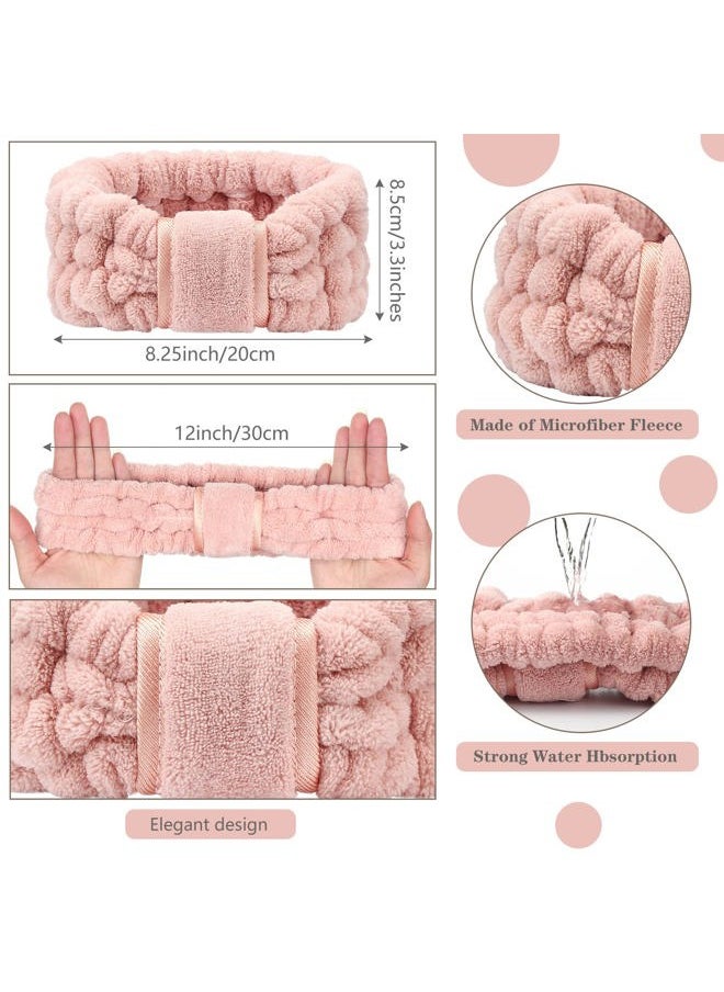 WILLBOND 4 Pack Microfiber Headbands Spa Facial Headbands Makeup Head bands Elastic Terry Cloth Head Wrap for Women Girls Washing Face Makeup Shower Yoga Sports(Pink)  - Image 2