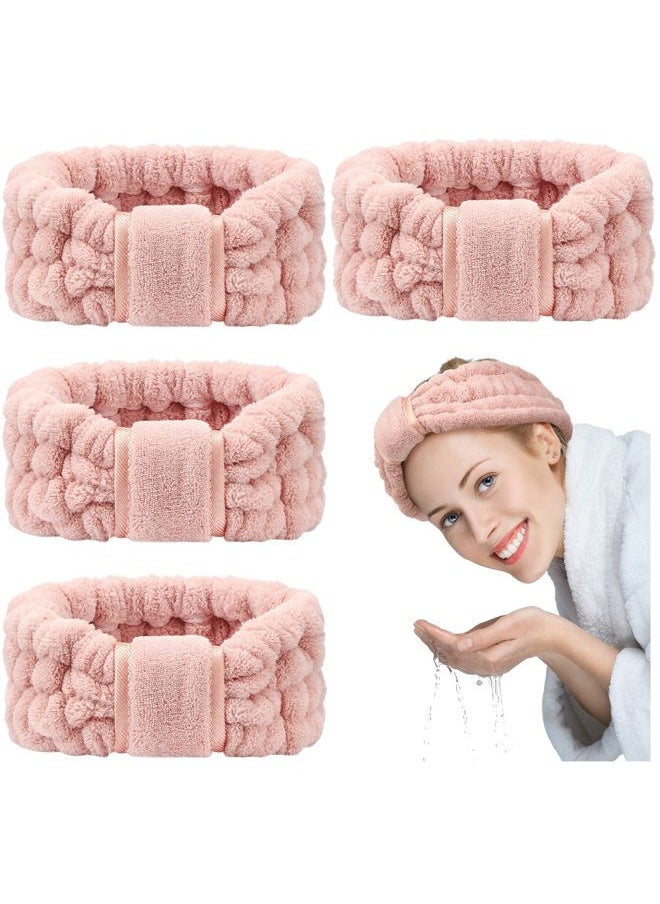 WILLBOND 4 Pack Microfiber Headbands Spa Facial Headbands Makeup Head bands Elastic Terry Cloth Head Wrap for Women Girls Washing Face Makeup Shower Yoga Sports(Pink)  - Image 1