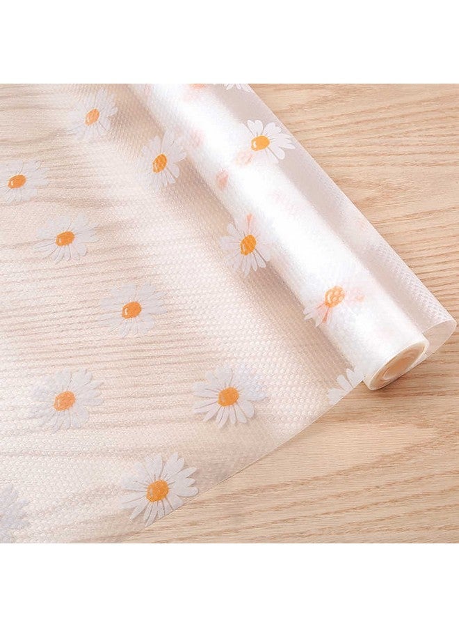 Wolpin Anti-Slip Floral Kitchen Cabinet Drawer Shelf Mat Liner Sheets (45cmx3m, Pack of 1 Roll, Ethylene Vinyl Acetate, Transparent, White Daisy) For Bathroom, Fridge Mat Textured Multipurpose - Image 1
