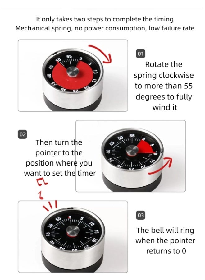 توقيت مطبخ الفولاذ المقاوم للصدأ -العد التنازلي المغناطيسي البصري ساعة للطهي، الخبز وإدارة الوقت - Image 3
