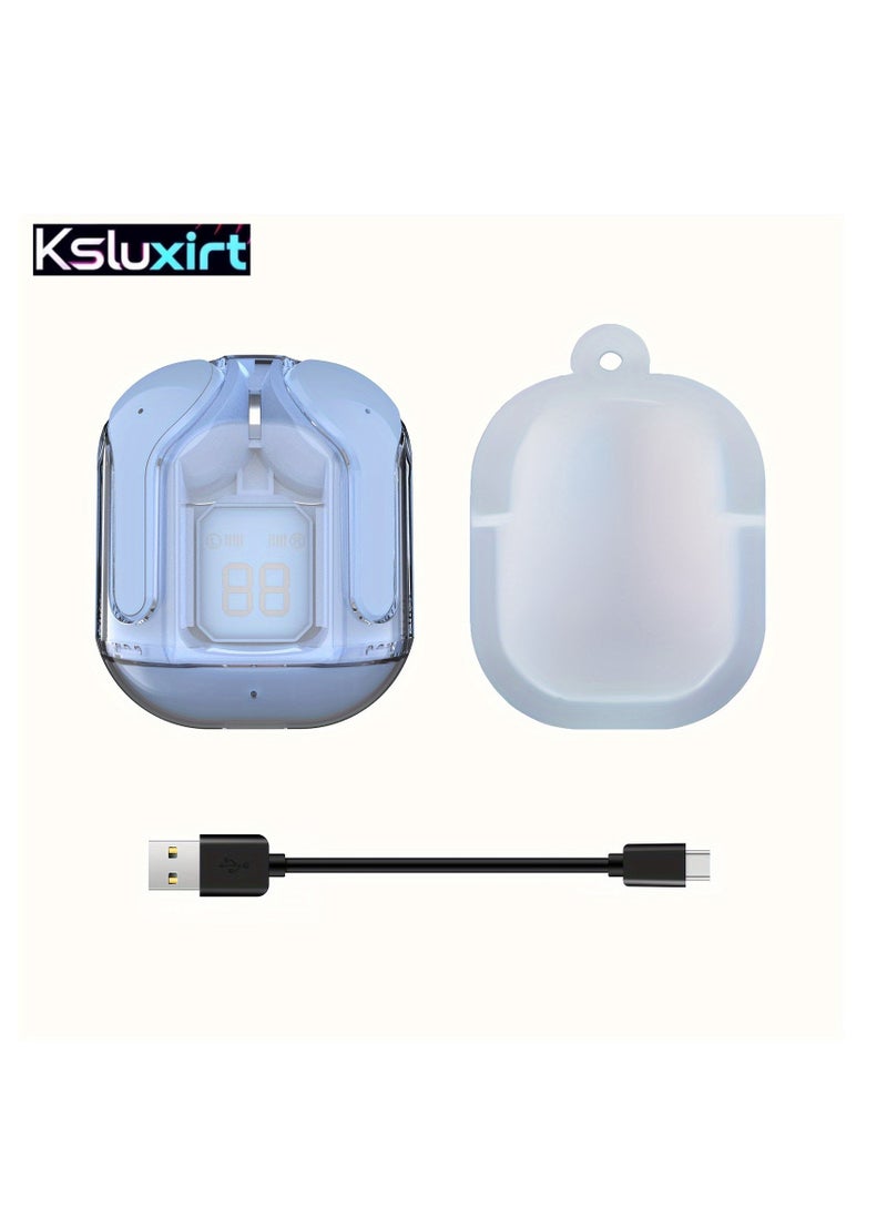 ksluxirt New Bluetooth headset acrylic transparent wireless headset LED digital display touch operation high-fidelity sound quality Type-C Fast charge compatible with iOS/Android sports music games suitable for gift selection  - Image 1