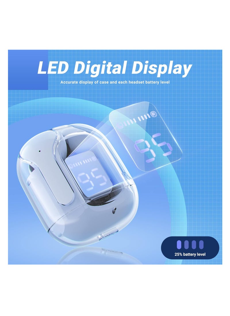 ksluxirt New Bluetooth headset acrylic transparent wireless headset LED digital display touch operation high-fidelity sound quality Type-C Fast charge compatible with iOS/Android sports music games suitable for gift selection  - Image 5