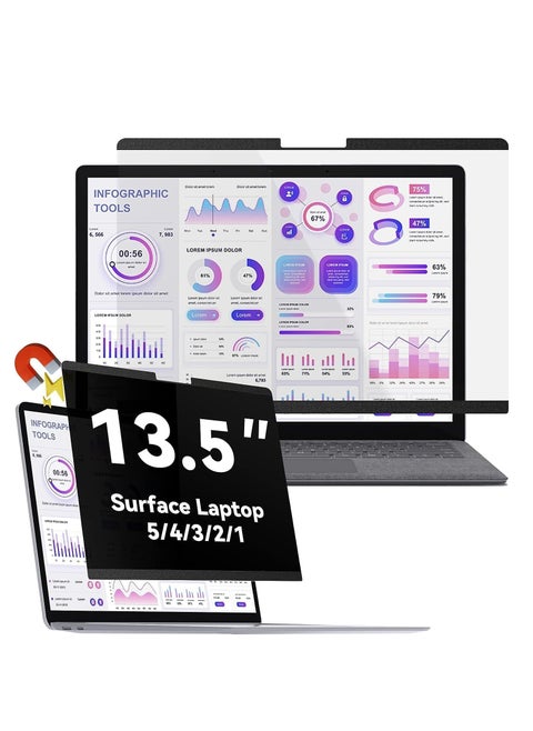 Magnetic Privacy Filter Compatible with 13.5 Inch Surface Laptop 6/5/4/3/2/1, Removable Anti-Glare Blue Light Laptop Privacy Screen Privacy Screen Privacy Screen Privacy Screen Black Security Private