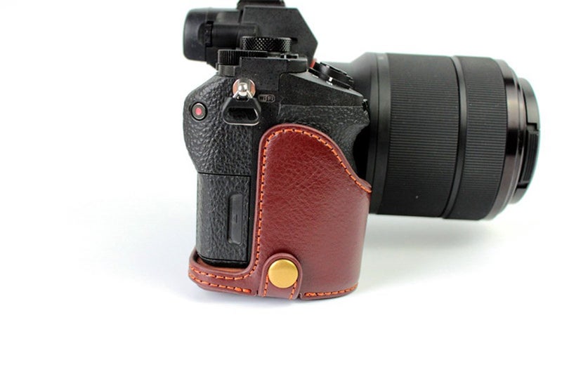 BolinUS Sony A7 Case, BolinUS Handmade Genuine Real Leather Half Camera Case Bag Cover for Sony Alpha A7 A7R A7S Bottom Opening Version + Hand Strap -Coffee - Image 4