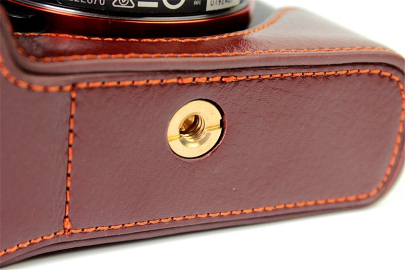 BolinUS Sony A7 Case, BolinUS Handmade Genuine Real Leather Half Camera Case Bag Cover for Sony Alpha A7 A7R A7S Bottom Opening Version + Hand Strap -Coffee - Image 2