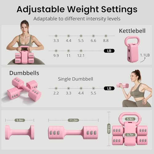 RYGEO 2-in-1 Adjustable Dumbbell Set for Women - 4 Levels (2.2lbs to 12.1lbs) - Home Gym Weights for Women at Home - Fitness Dumbbells - Image 4